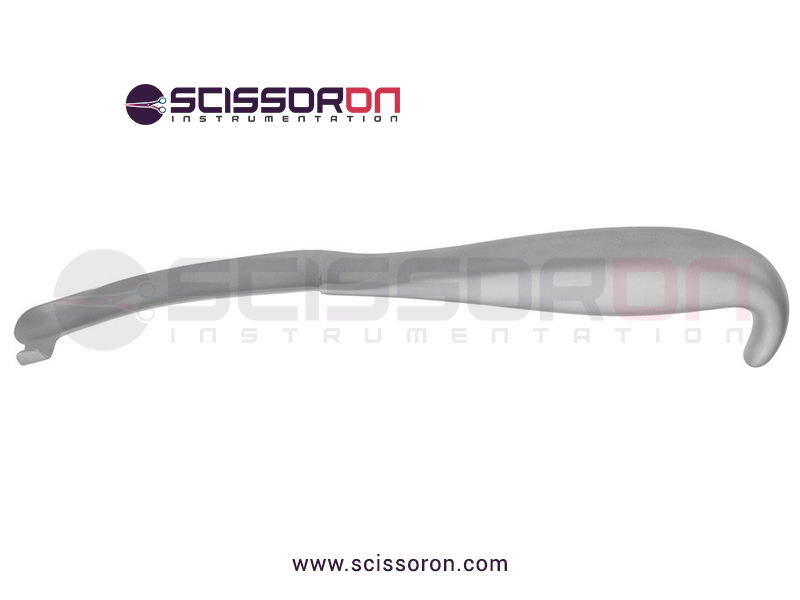 Bauer-sigmoid-notch-retractor,-8'',-slightly-curved-left-hook,-grip-handle