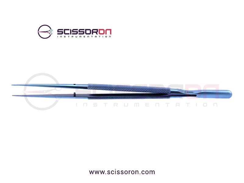Microsurgical Tissue Forceps 1.0mm TC Dusted Straight Jaws Round Counterweight Handle Titanium