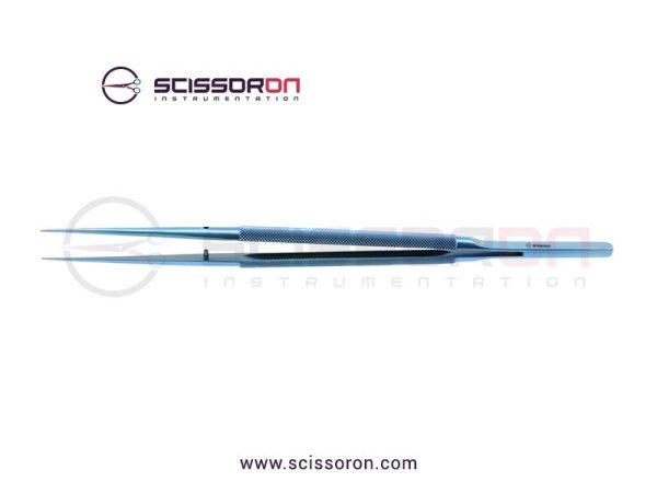 Microsurgical Tissue Forceps without Tying 1.0mm TC Dusted Straight Jaws Titanium Round Balanced Handle