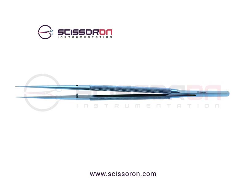 Microsurgical Tissue Forceps without Tying 1.0mm TC Dusted Straight Jaws Titanium Round Balanced Handle