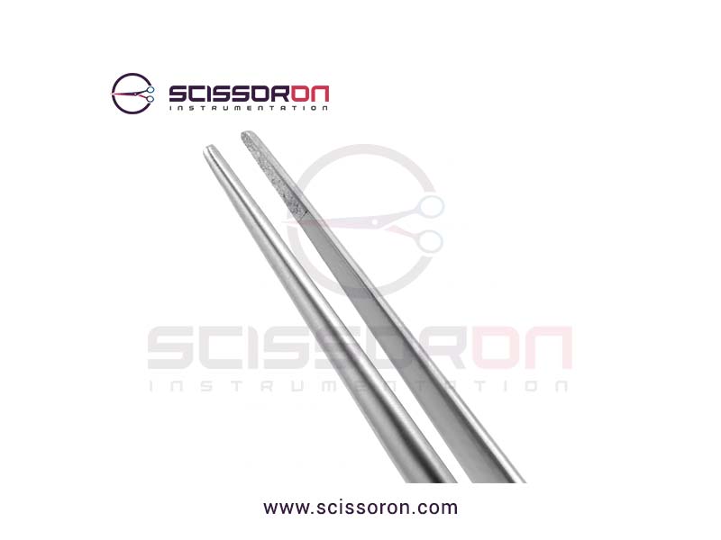 Microsurgical Tissue Forceps 0.4MM TC Dust Surface Straight Jaws Round Counterweight Handle