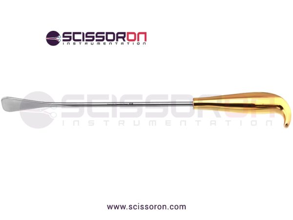 Tebbetts-style-breast-dissector-13'',paddle-shaped-spatula,-working-length-216mm,-gold-grip-handle-01