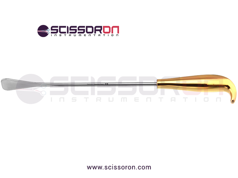 Tebbetts-style-breast-dissector-13'',paddle-shaped-spatula,-working-length-216mm,-gold-grip-handle-01